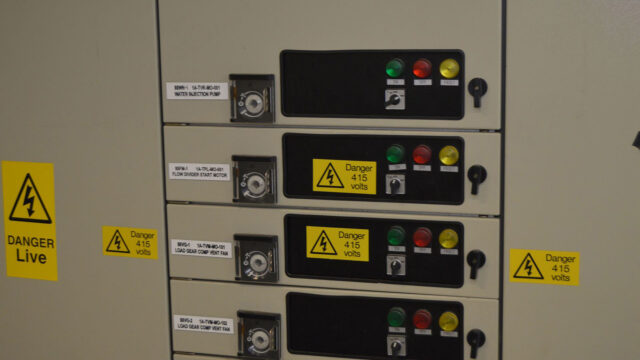 A high voltage control panel.