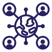 Logo with earth in the middle with four users connected to it.