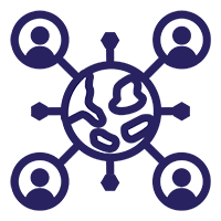 Logo with earth in the middle with four users connected to it.