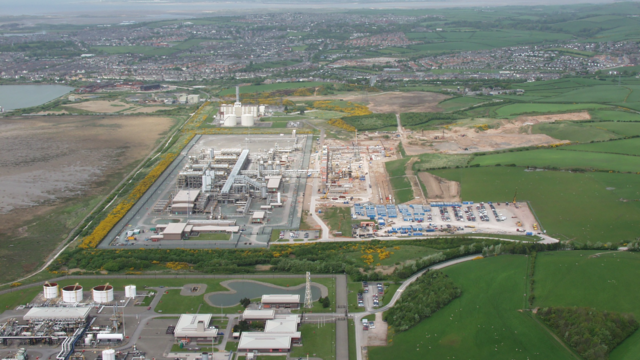An aerial view of a industrial facility.