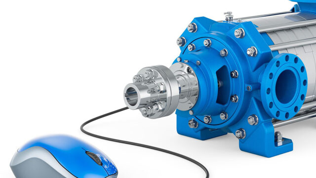 A 3D rendering of a centrifugal pump.